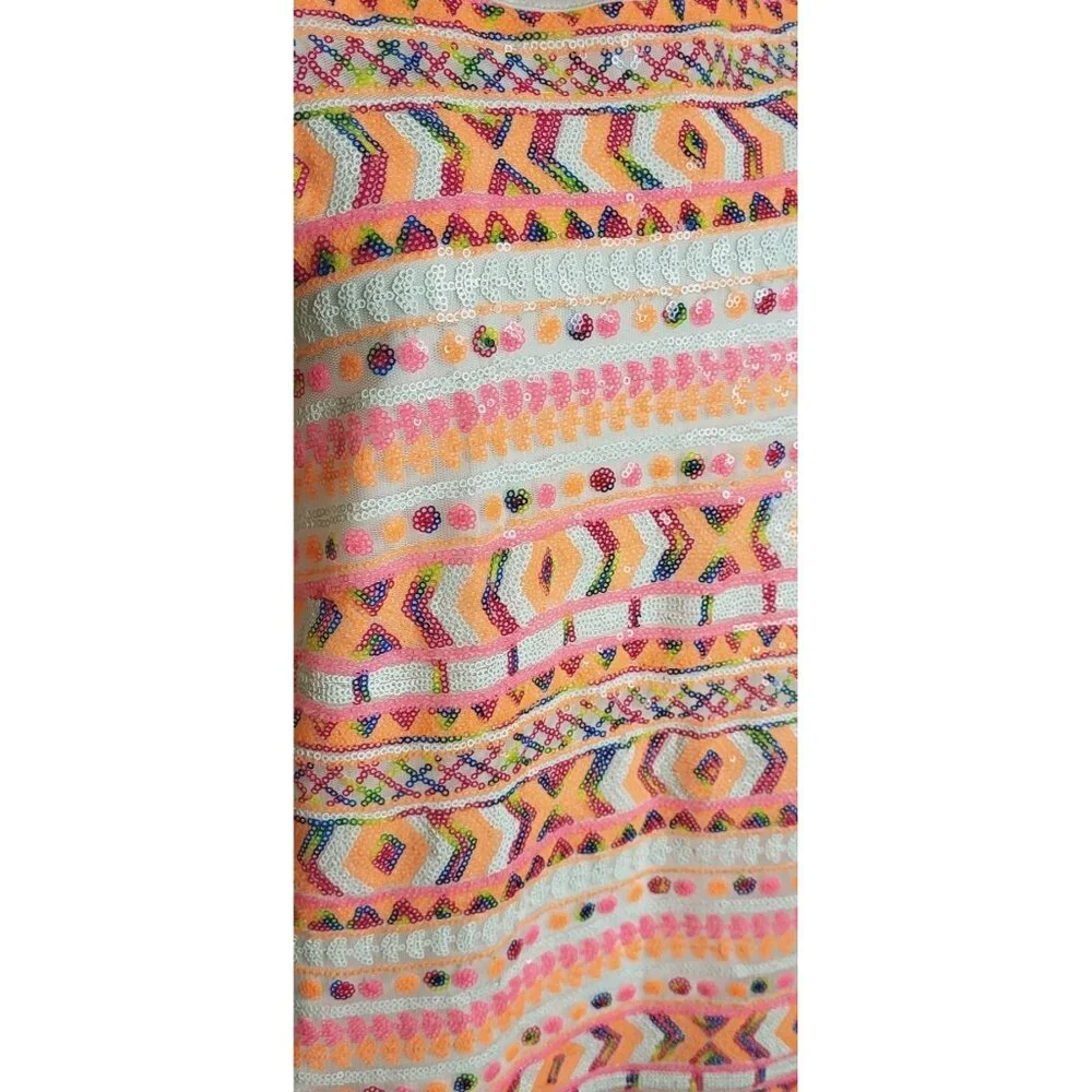 Miami Pink Sequins Aztec Design Sleeveless Top Size Medium